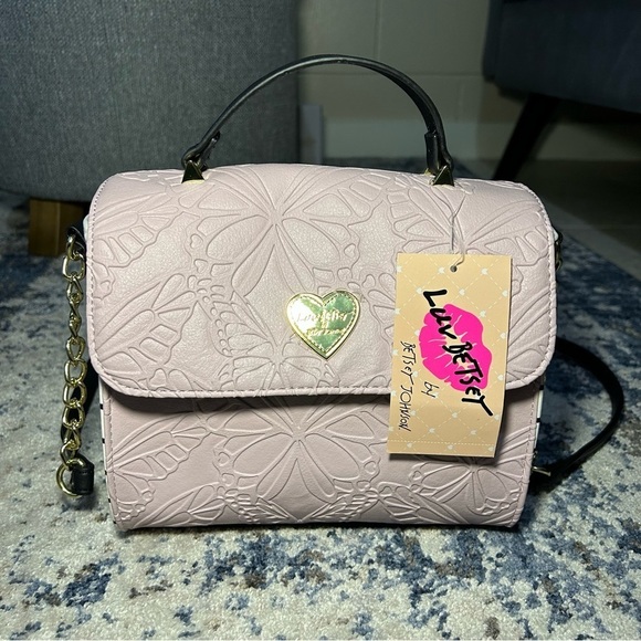NWT Luv Betsey Johnson Lavender Butterfly Lbaddy Blush Stripe Crossbody Bag - Picture 1 of 11